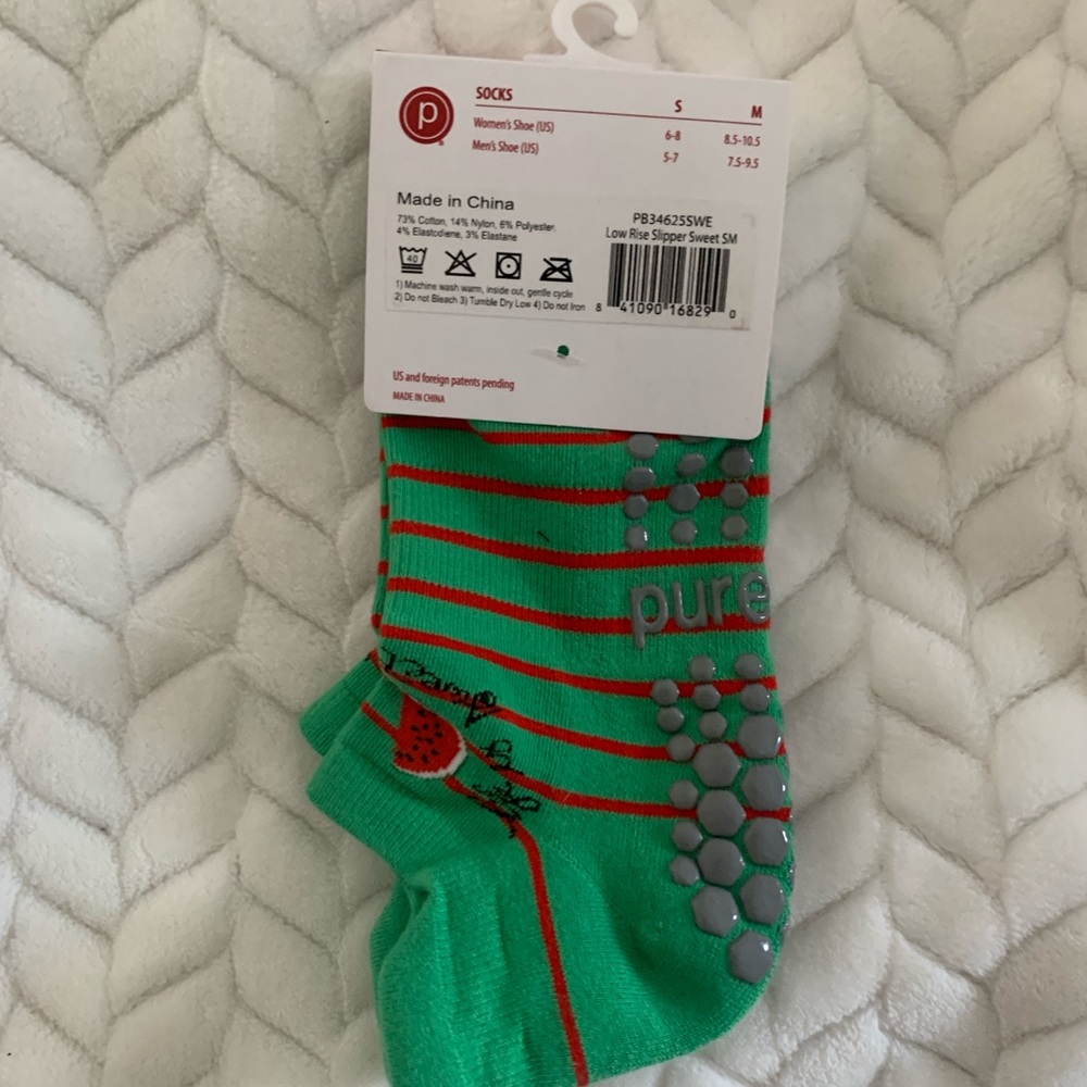 Pure Barre Green and Red Watermelon Grip Socks [Small] - Picture 2 of 4
